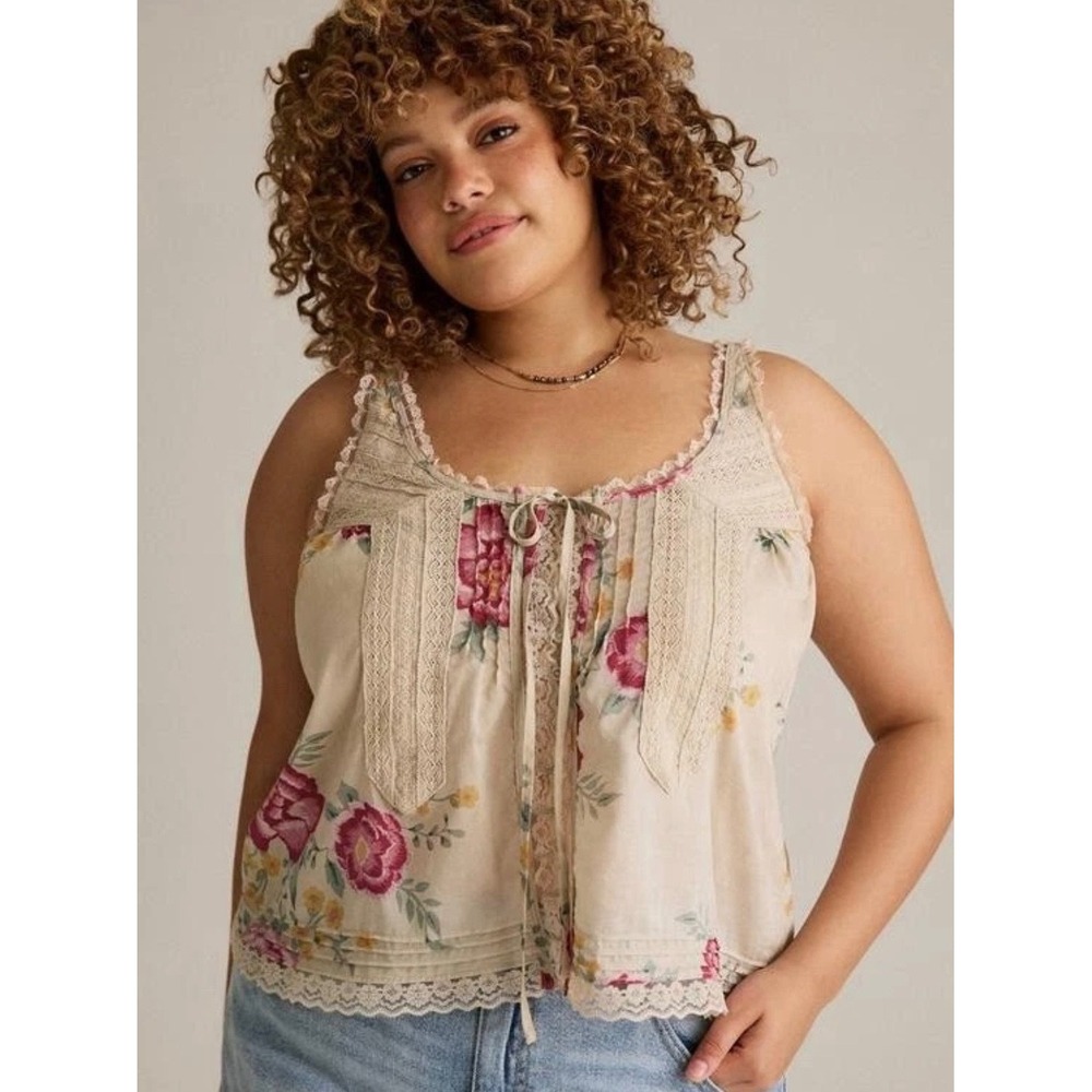 Torrid Festi Lace Tie-Front Tank Bailey Floral Bodice Birch( Beige)Size 3 (22/24